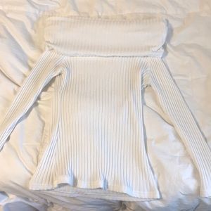 White shoulderless sweater